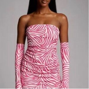 NWOT Miscreants Pink & White Zebra Cupid Mini Dress With Gloves Size US 4 / UK 8